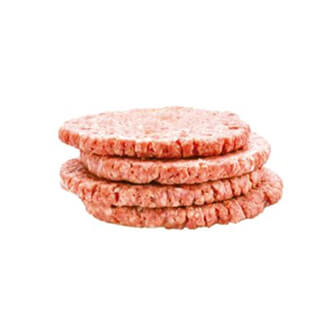 Imagen de 4 tortas de carne apiladas sin cocer